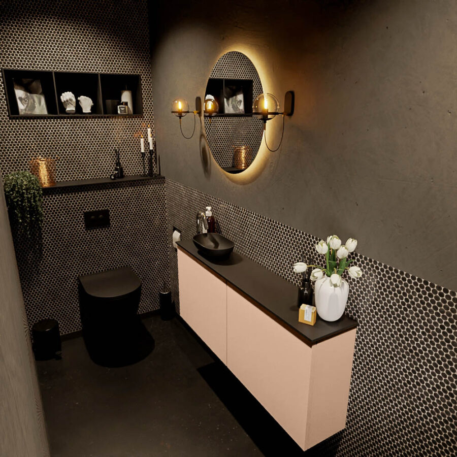 MONDIAZ FOWY toiletmeubel 120cm kleur rosee. Waskom positie links kleur urban | urban. Met 1 kraangat