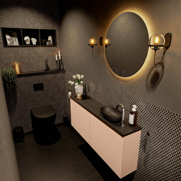 MONDIAZ FOWY toiletmeubel 120cm kleur rosee. Waskom positie rechts kleur urban | urban. Met 1 kraangat