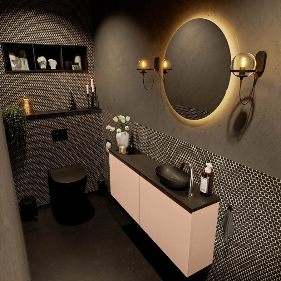 MONDIAZ FOWY toiletmeubel 120cm kleur rosee. Waskom positie rechts kleur urban | urban. Met 1 kraangat