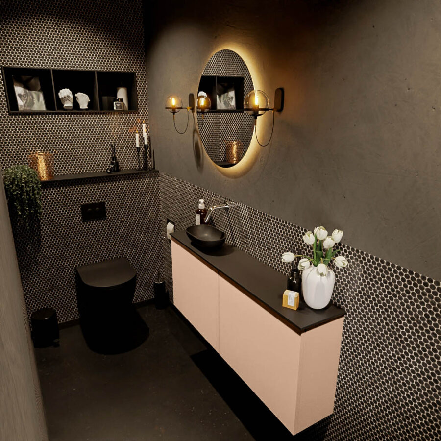 MONDIAZ FOWY toiletmeubel 120cm kleur rosee. Waskom positie links kleur urban | urban. Zonder kraangat