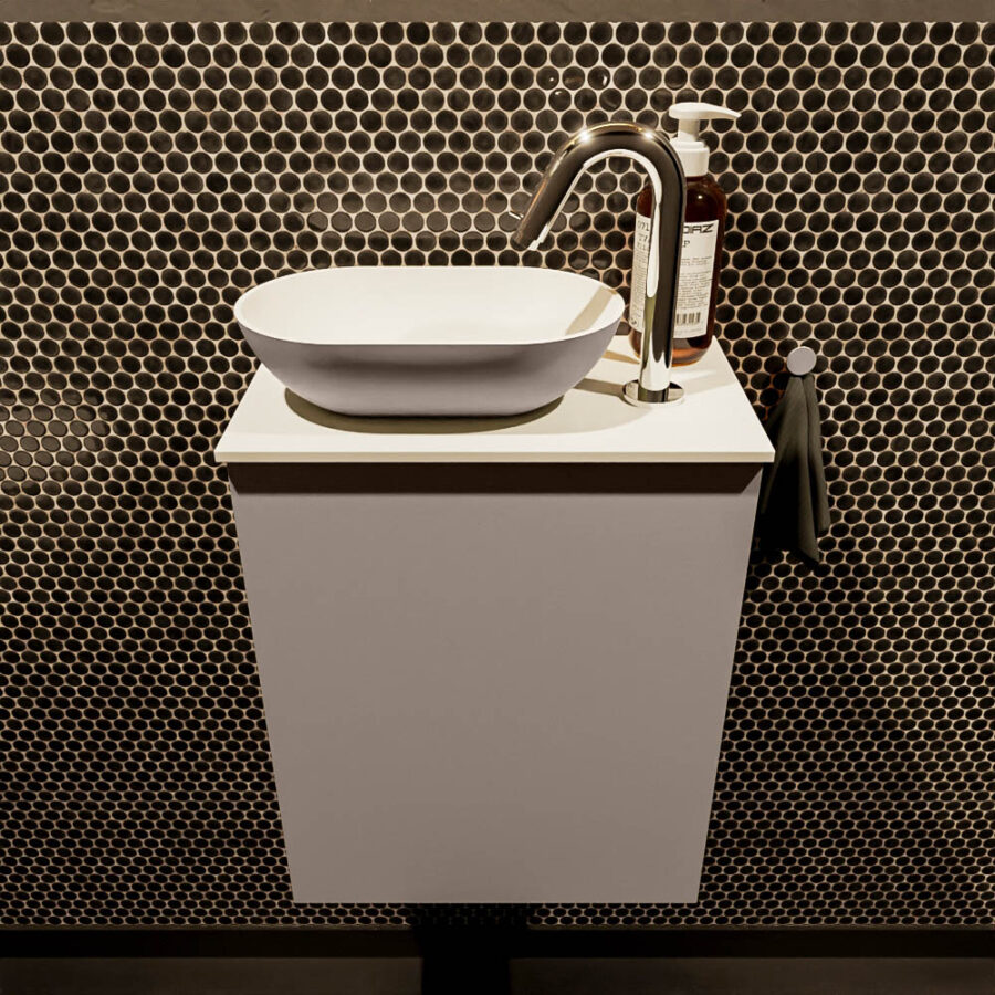 MONDIAZ FOWY toiletmeubel 40cm kleur smoke. Waskom positie links kleur smoke | talc. Met 1 kraangat - Afbeelding 2