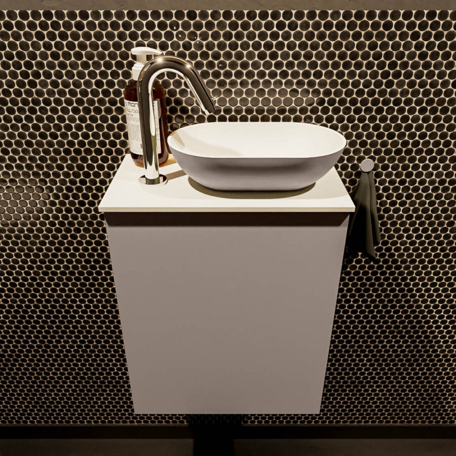 MONDIAZ FOWY toiletmeubel 40cm kleur smoke. Waskom positie rechts kleur smoke | talc. Met 1 kraangat - Afbeelding 2