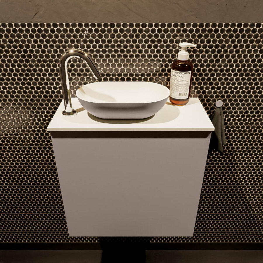MONDIAZ FOWY toiletmeubel 50cm kleur smoke. Waskom positie links kleur smoke | talc. Met 1 kraangat - Afbeelding 2