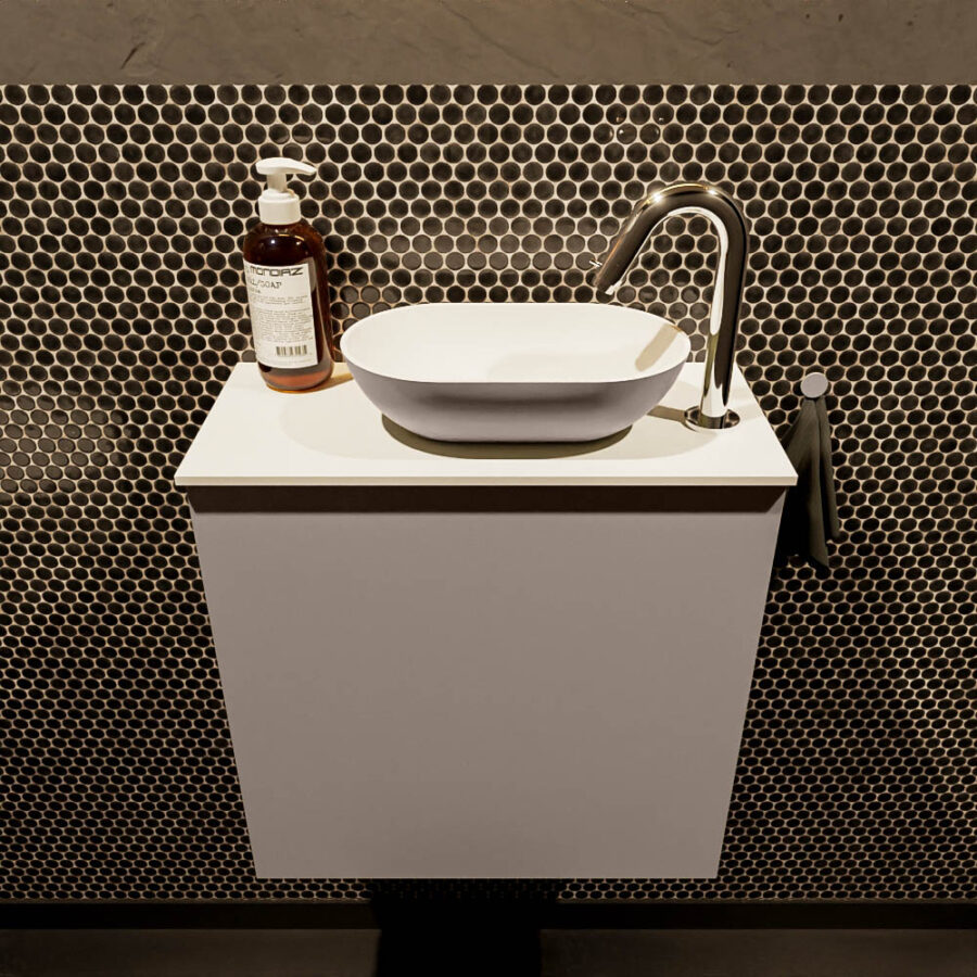 MONDIAZ FOWY toiletmeubel 50cm kleur smoke. Waskom positie rechts kleur smoke | talc. Met 1 kraangat - Afbeelding 2
