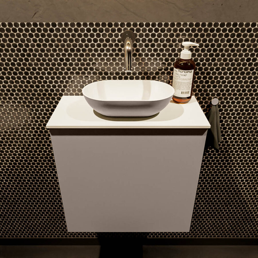 MONDIAZ FOWY toiletmeubel 50cm kleur smoke. Waskom positie midden kleur smoke | talc. Zonder kraangat - Afbeelding 2