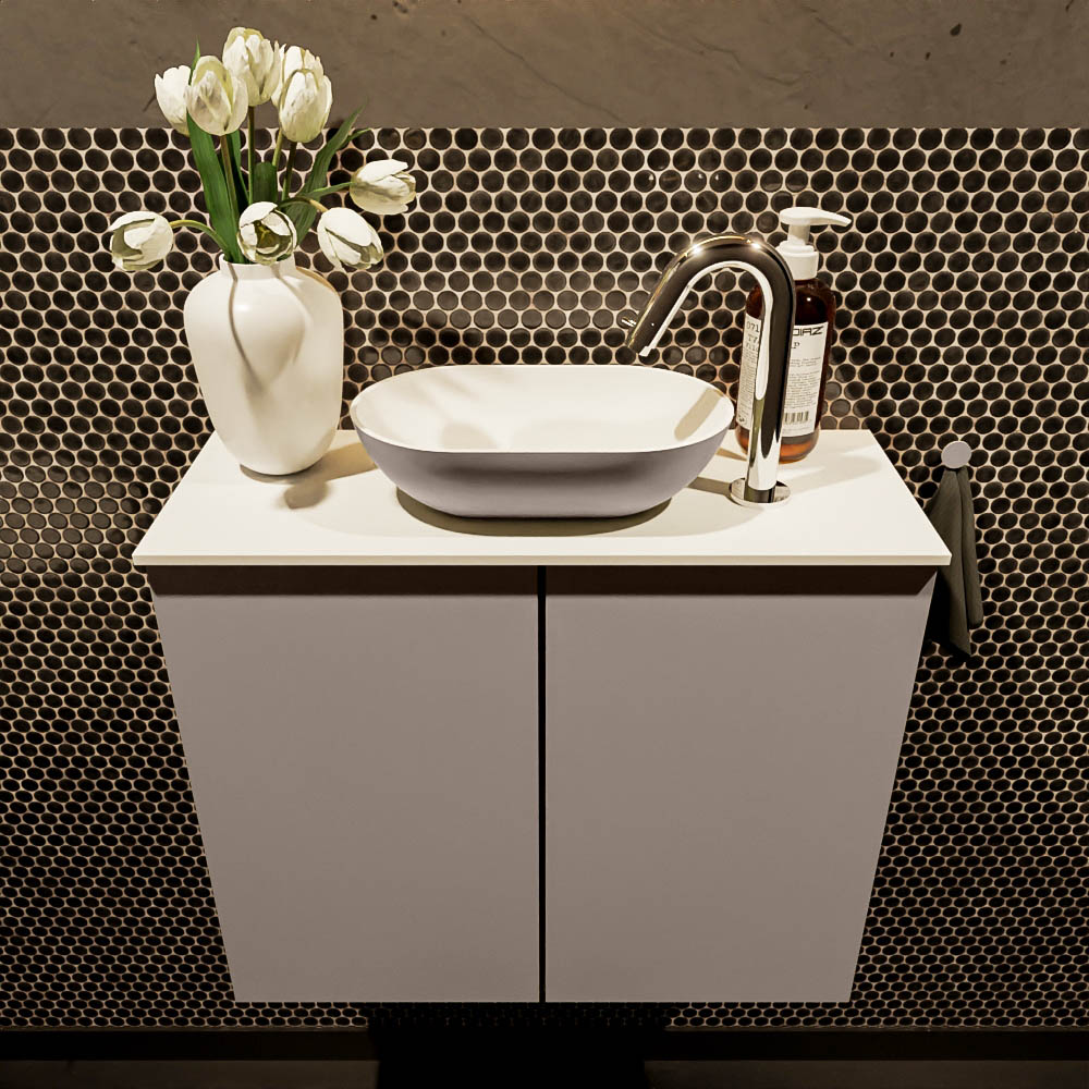 MONDIAZ FOWY toiletmeubel 60cm kleur smoke. Waskom positie midden kleur smoke | talc. Met 1 kraangat - Afbeelding 2