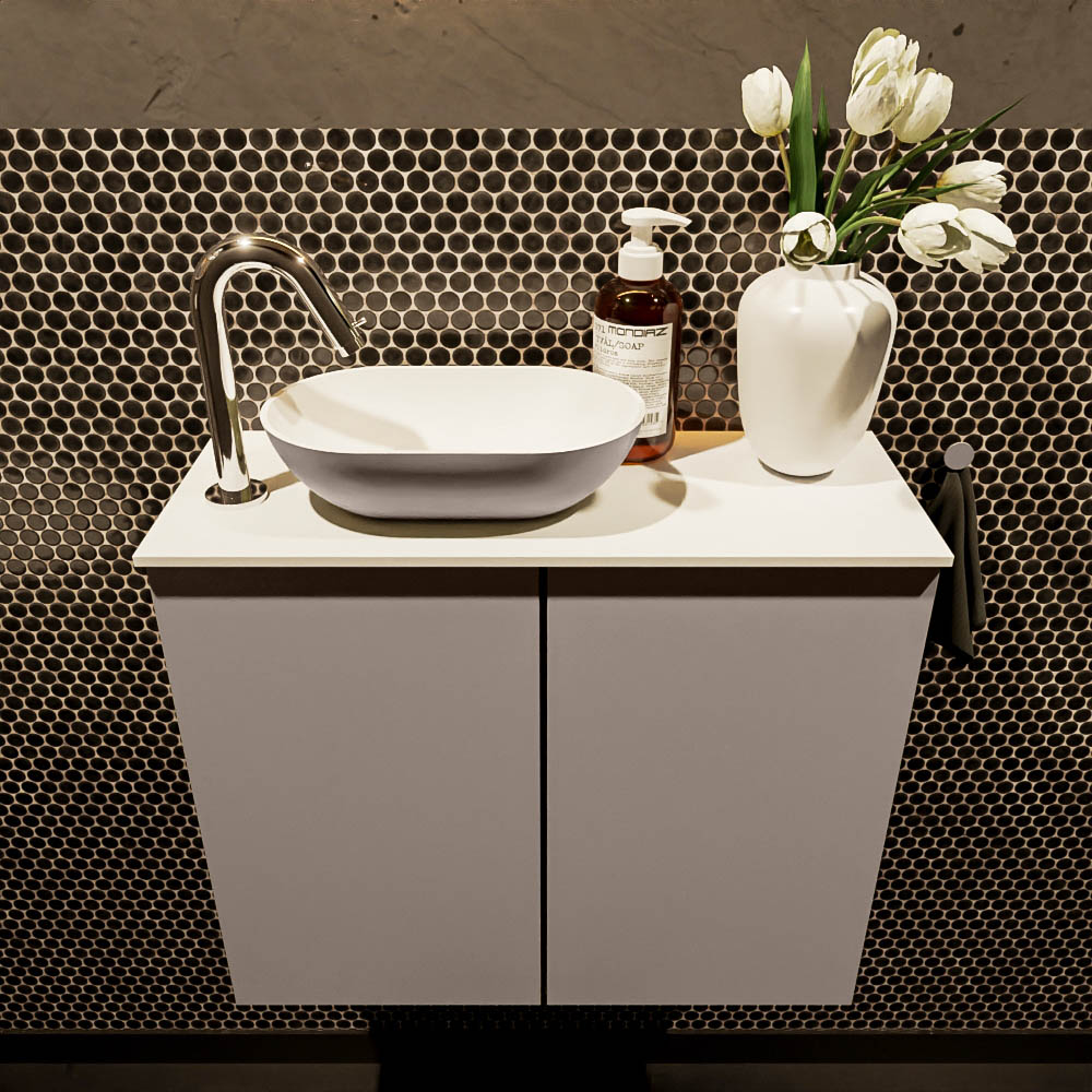 MONDIAZ FOWY toiletmeubel 60cm kleur smoke. Waskom positie links kleur smoke | talc. Met 1 kraangat - Afbeelding 2