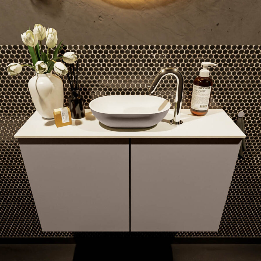 MONDIAZ FOWY toiletmeubel 80cm kleur smoke. Waskom positie midden kleur smoke | talc. Met 1 kraangat - Afbeelding 2