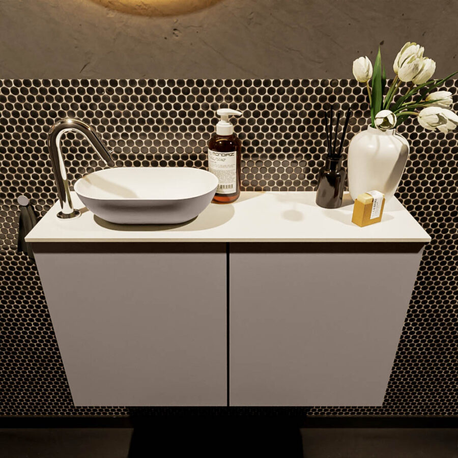 MONDIAZ FOWY toiletmeubel 80cm kleur smoke. Waskom positie links kleur smoke | talc. Met 1 kraangat - Afbeelding 2
