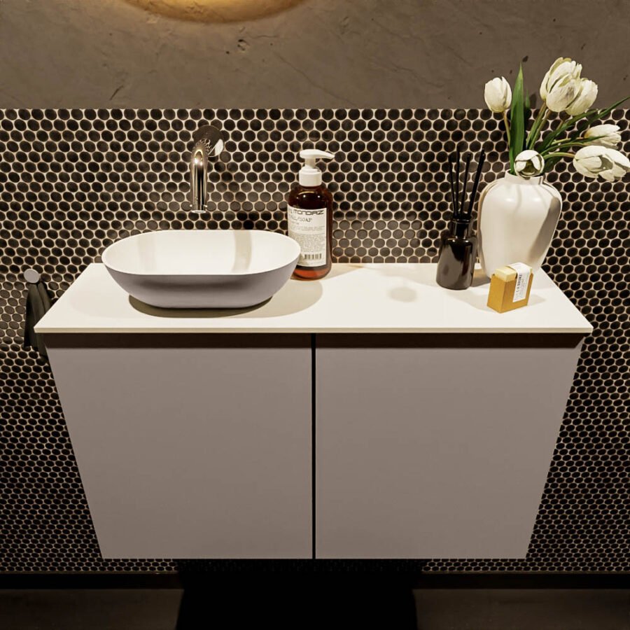 MONDIAZ FOWY toiletmeubel 80cm kleur smoke. Waskom positie links kleur smoke | talc. Zonder kraangat - Afbeelding 2