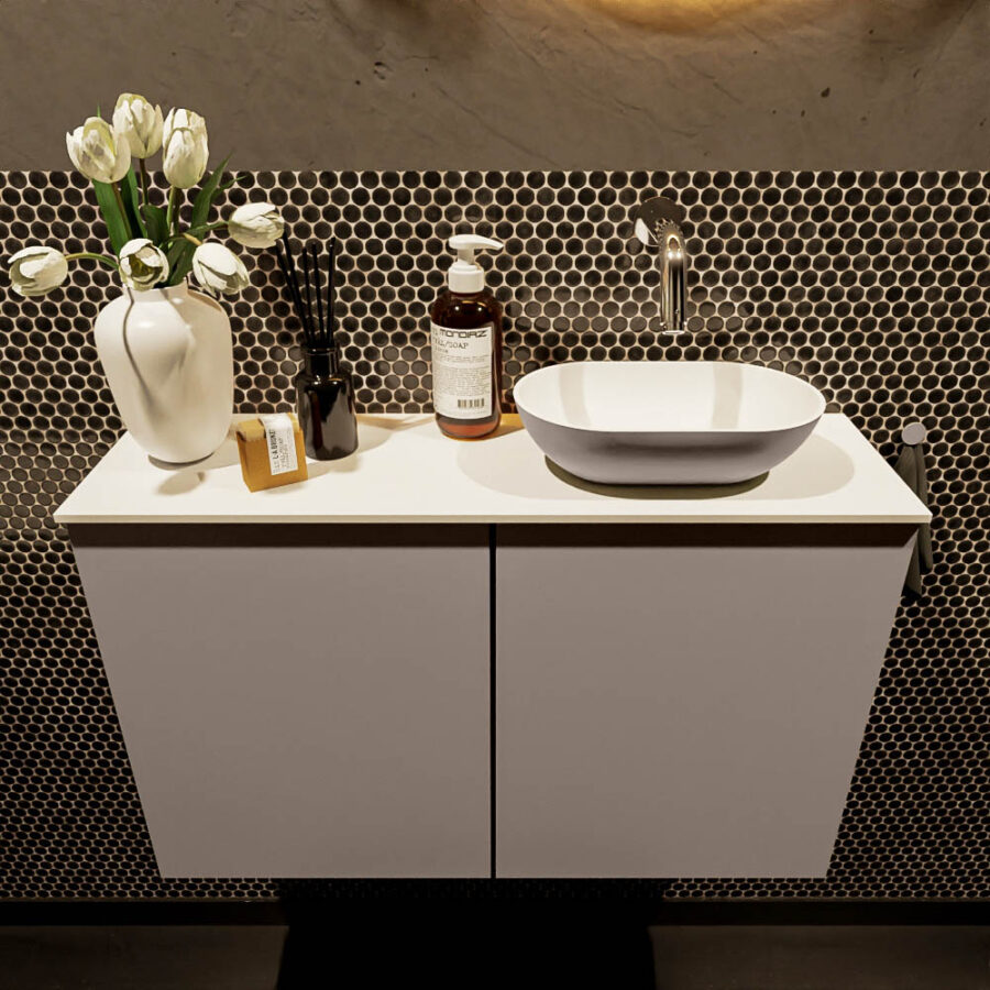 MONDIAZ FOWY toiletmeubel 80cm kleur smoke. Waskom positie rechts kleur smoke | talc. Zonder kraangat - Afbeelding 2