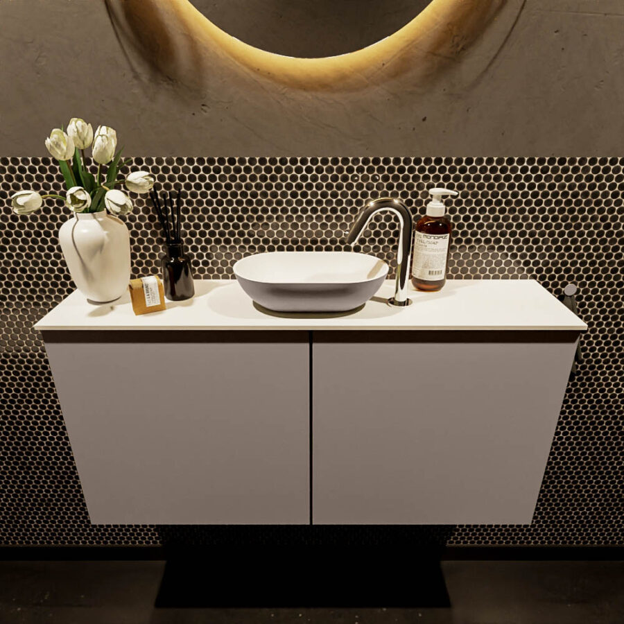 MONDIAZ FOWY toiletmeubel 100cm kleur smoke. Waskom positie midden kleur smoke | talc. Met 1 kraangat - Afbeelding 2