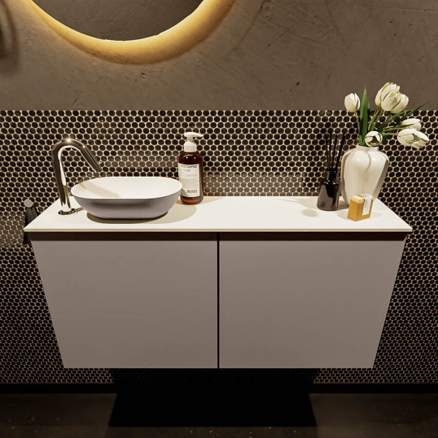 MONDIAZ FOWY toiletmeubel 100cm kleur smoke. Waskom positie links kleur smoke | talc. Met 1 kraangat - Afbeelding 2