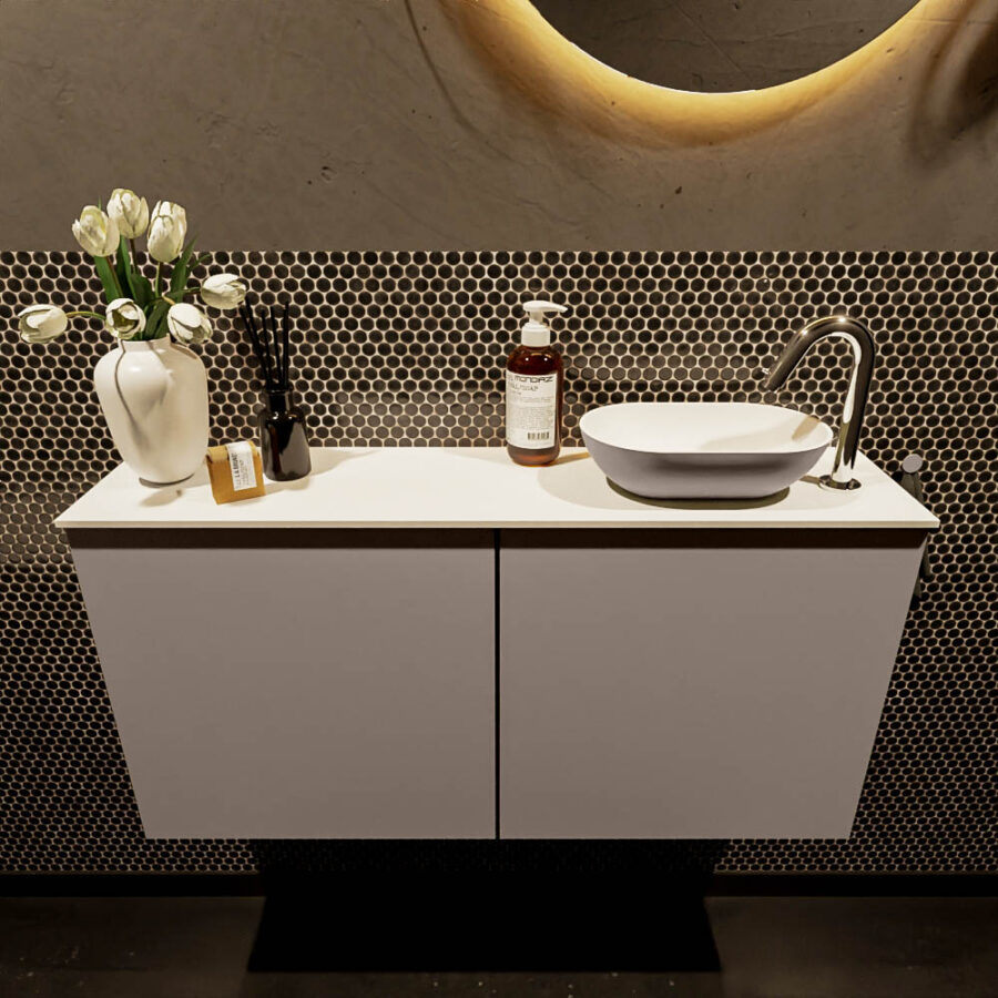 MONDIAZ FOWY toiletmeubel 100cm kleur smoke. Waskom positie rechts kleur smoke | talc. Met 1 kraangat - Afbeelding 2
