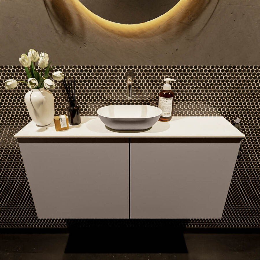 MONDIAZ FOWY toiletmeubel 100cm kleur smoke. Waskom positie midden kleur smoke | talc. Zonder kraangat - Afbeelding 2