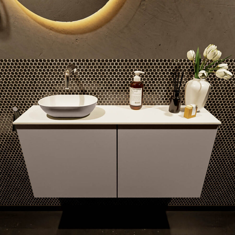 MONDIAZ FOWY toiletmeubel 100cm kleur smoke. Waskom positie links kleur smoke | talc. Zonder kraangat - Afbeelding 2