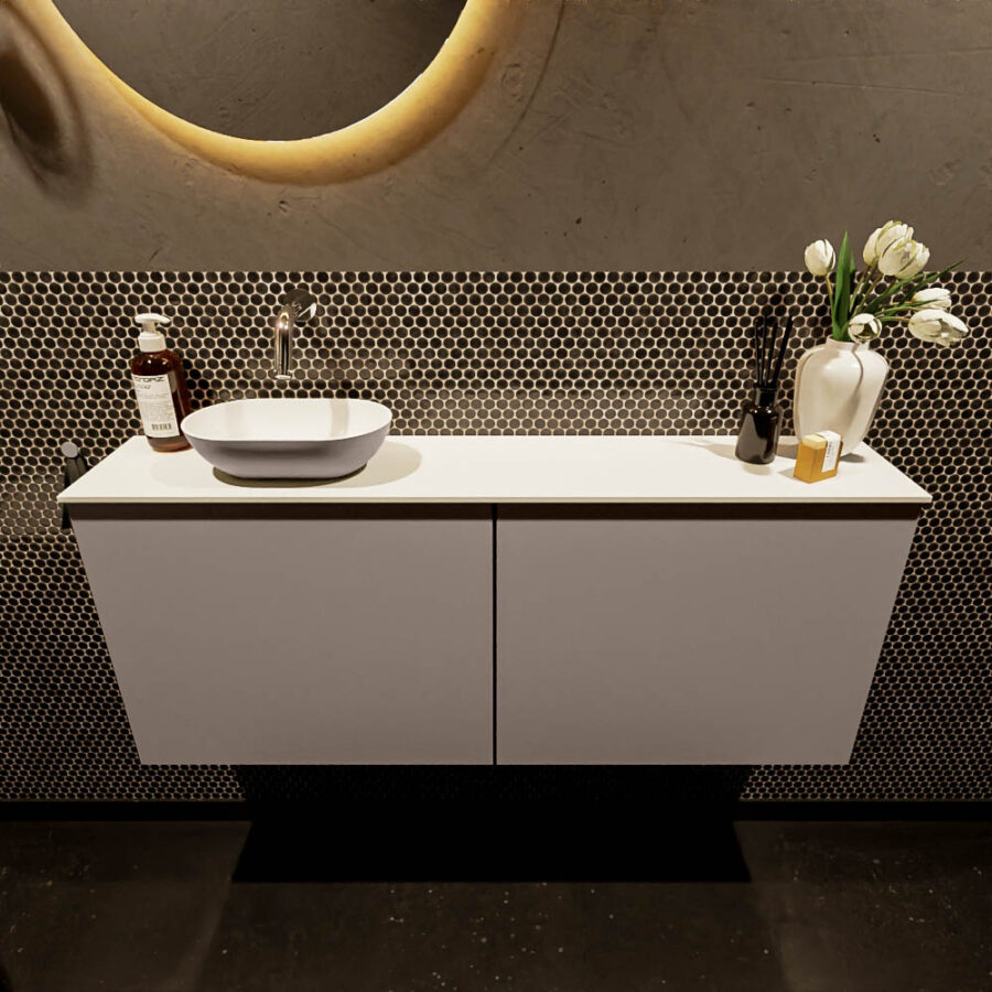 MONDIAZ FOWY toiletmeubel 120cm kleur smoke. Waskom positie links kleur smoke | talc. Zonder kraangat - Afbeelding 2