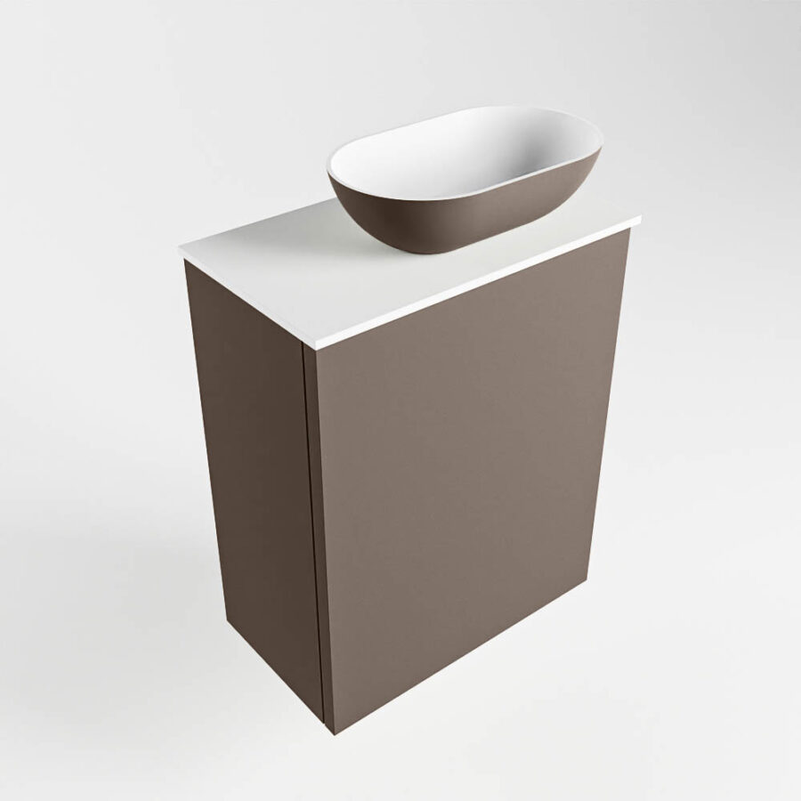 MONDIAZ FOWY toiletmeubel 40cm kleur smoke. Waskom positie rechts kleur smoke | talc. Met 1 kraangat - Afbeelding 4