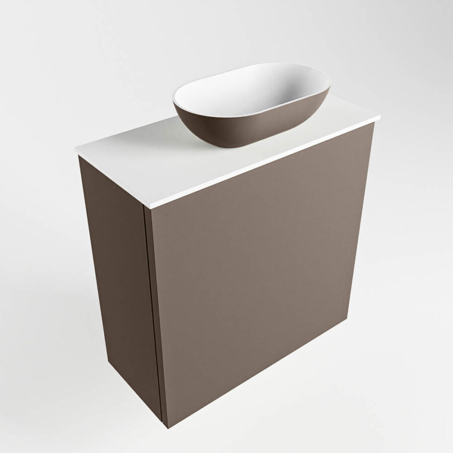 MONDIAZ FOWY toiletmeubel 50cm kleur smoke. Waskom positie rechts kleur smoke | talc. Met 1 kraangat - Afbeelding 4