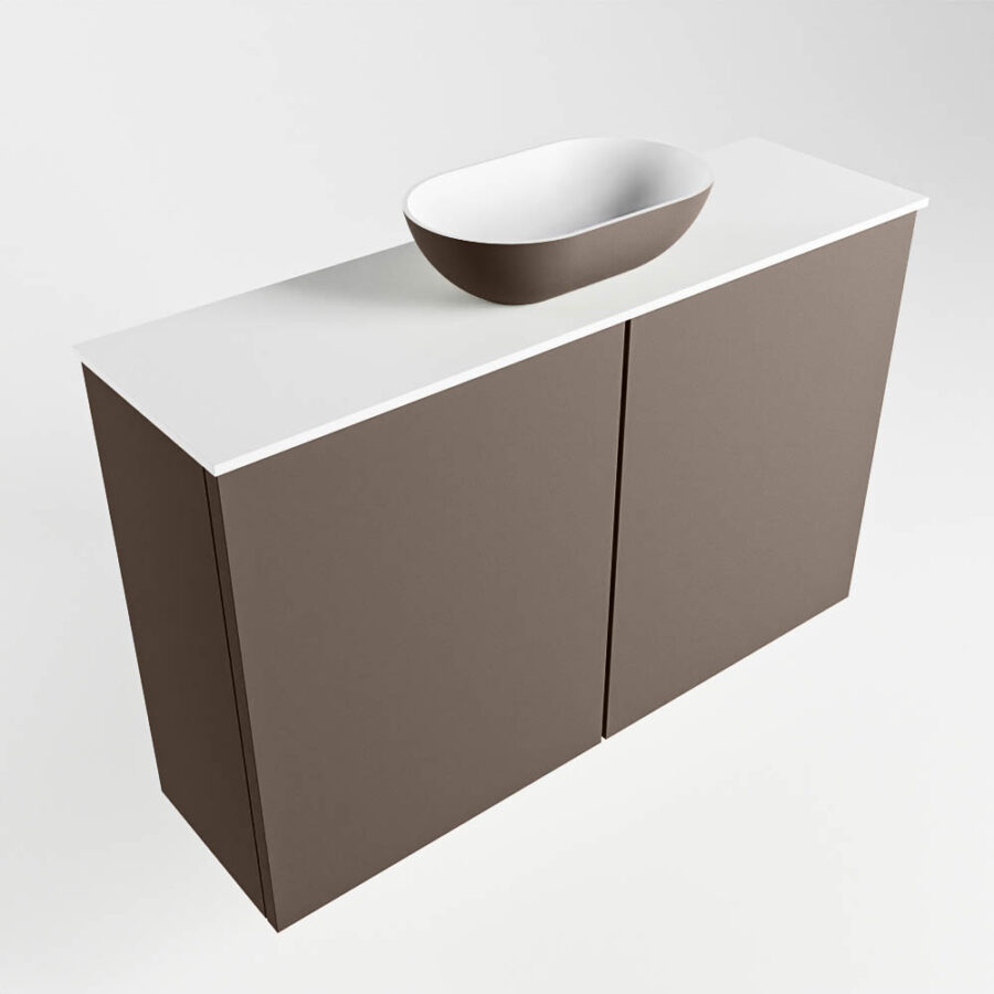 MONDIAZ FOWY toiletmeubel 80cm kleur smoke. Waskom positie midden kleur smoke | talc. Met 1 kraangat - Afbeelding 4