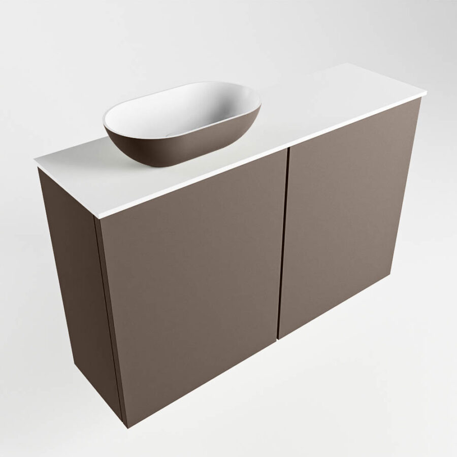MONDIAZ FOWY toiletmeubel 80cm kleur smoke. Waskom positie links kleur smoke | talc. Met 1 kraangat - Afbeelding 4