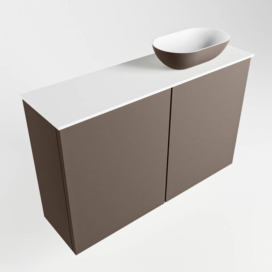 MONDIAZ FOWY toiletmeubel 80cm kleur smoke. Waskom positie rechts kleur smoke | talc. Zonder kraangat - Afbeelding 4