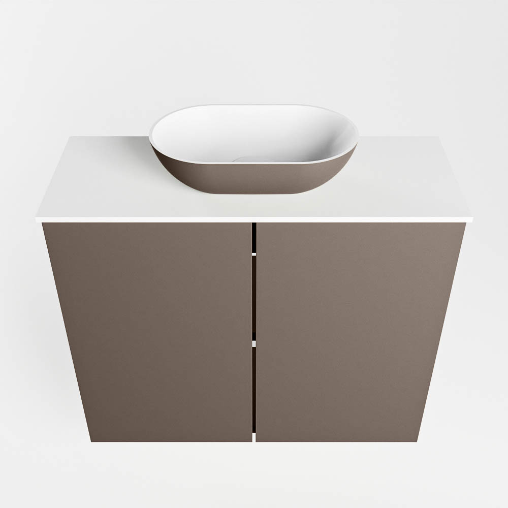 MONDIAZ FOWY toiletmeubel 60cm kleur smoke. Waskom positie midden kleur smoke | talc. Met 1 kraangat - Afbeelding 5