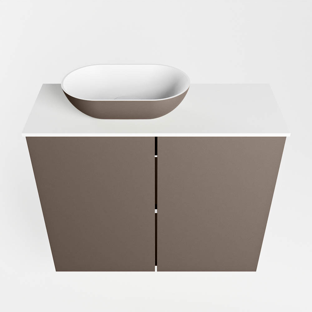 MONDIAZ FOWY toiletmeubel 60cm kleur smoke. Waskom positie links kleur smoke | talc. Met 1 kraangat - Afbeelding 5