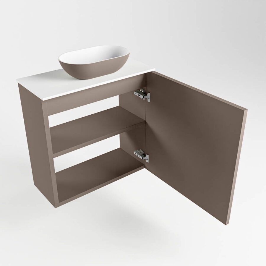 MONDIAZ FOWY toiletmeubel 50cm kleur smoke. Waskom positie rechts kleur smoke | talc. Met 1 kraangat - Afbeelding 6