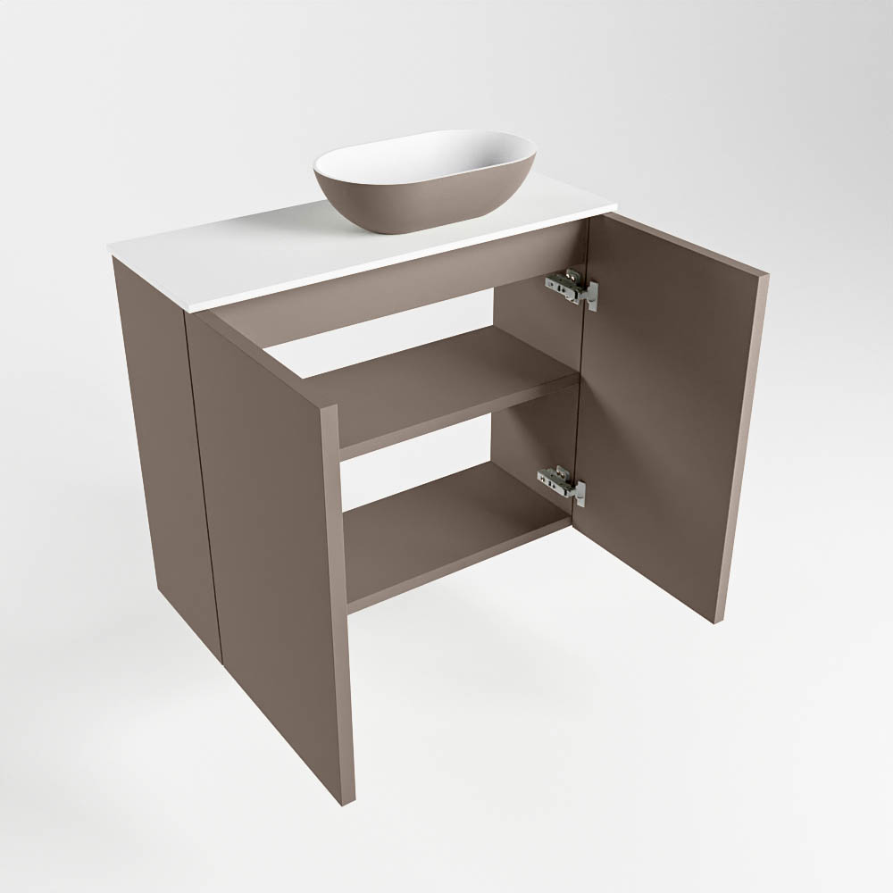 MONDIAZ FOWY toiletmeubel 60cm kleur smoke. Waskom positie rechts kleur smoke | talc. Met 1 kraangat - Afbeelding 6