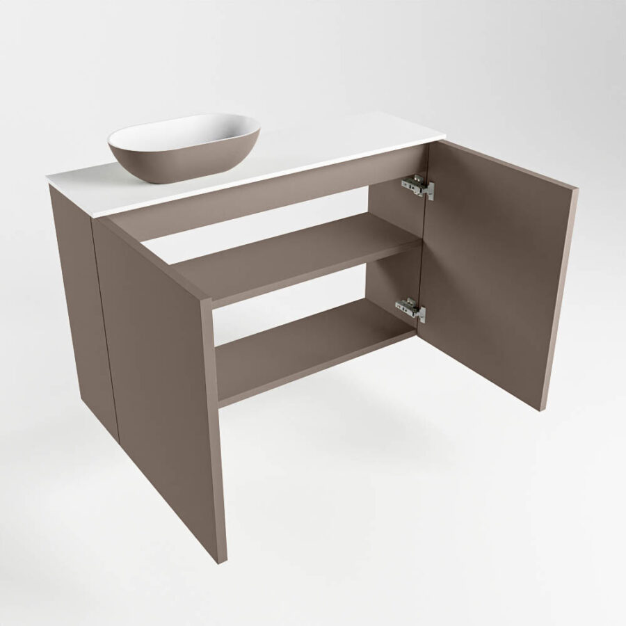 MONDIAZ FOWY toiletmeubel 80cm kleur smoke. Waskom positie links kleur smoke | talc. Met 1 kraangat - Afbeelding 6
