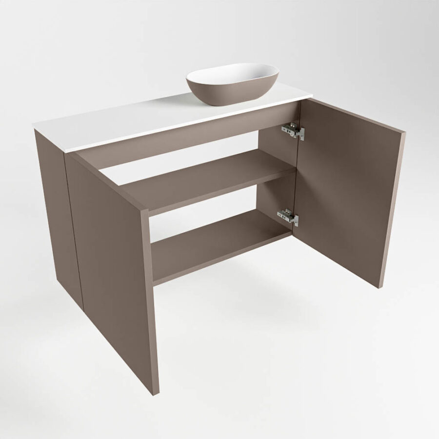 MONDIAZ FOWY toiletmeubel 80cm kleur smoke. Waskom positie rechts kleur smoke | talc. Met 1 kraangat - Afbeelding 6