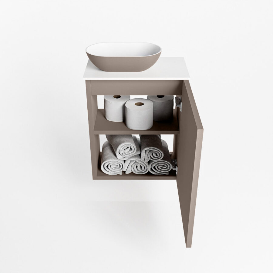 MONDIAZ FOWY toiletmeubel 40cm kleur smoke. Waskom positie links kleur smoke | talc. Met 1 kraangat - Afbeelding 8