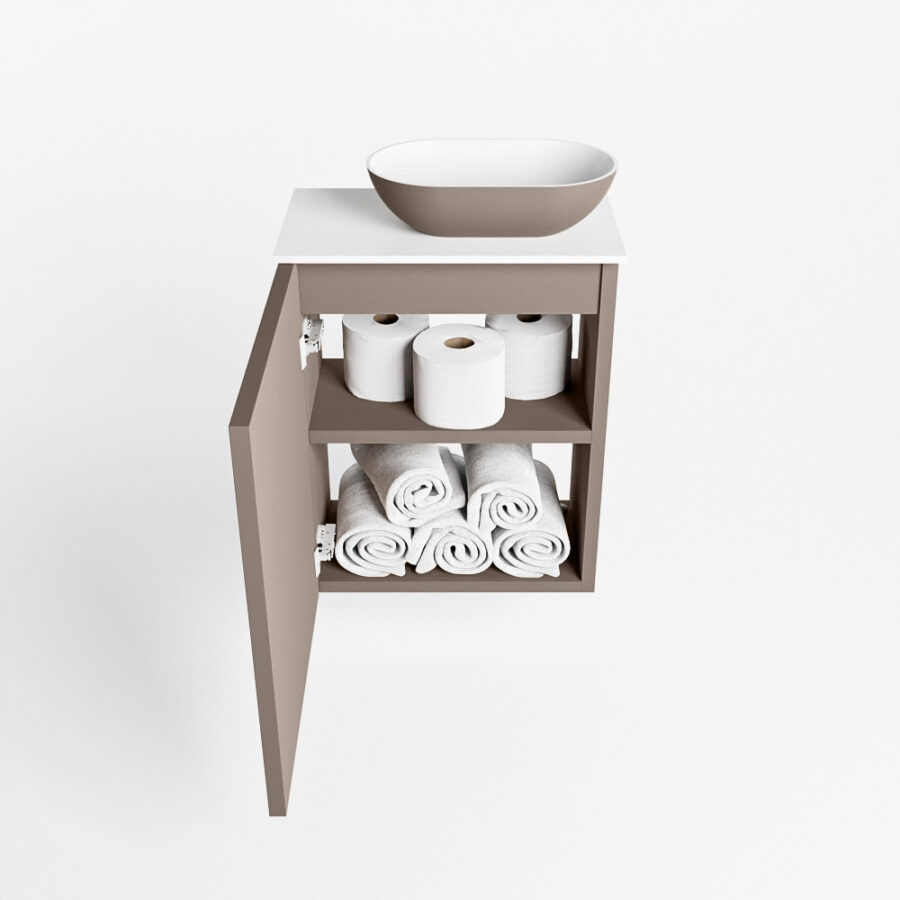 MONDIAZ FOWY toiletmeubel 40cm kleur smoke. Waskom positie rechts kleur smoke | talc. Met 1 kraangat - Afbeelding 8