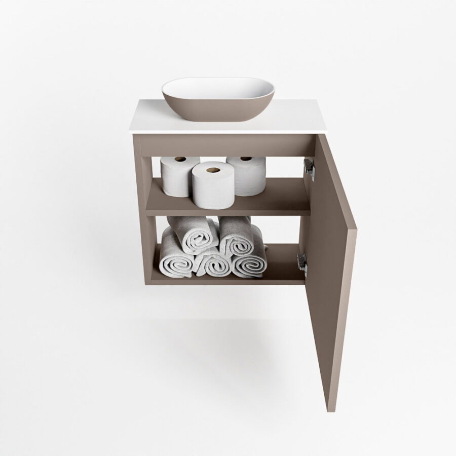 MONDIAZ FOWY toiletmeubel 50cm kleur smoke. Waskom positie links kleur smoke | talc. Met 1 kraangat - Afbeelding 8