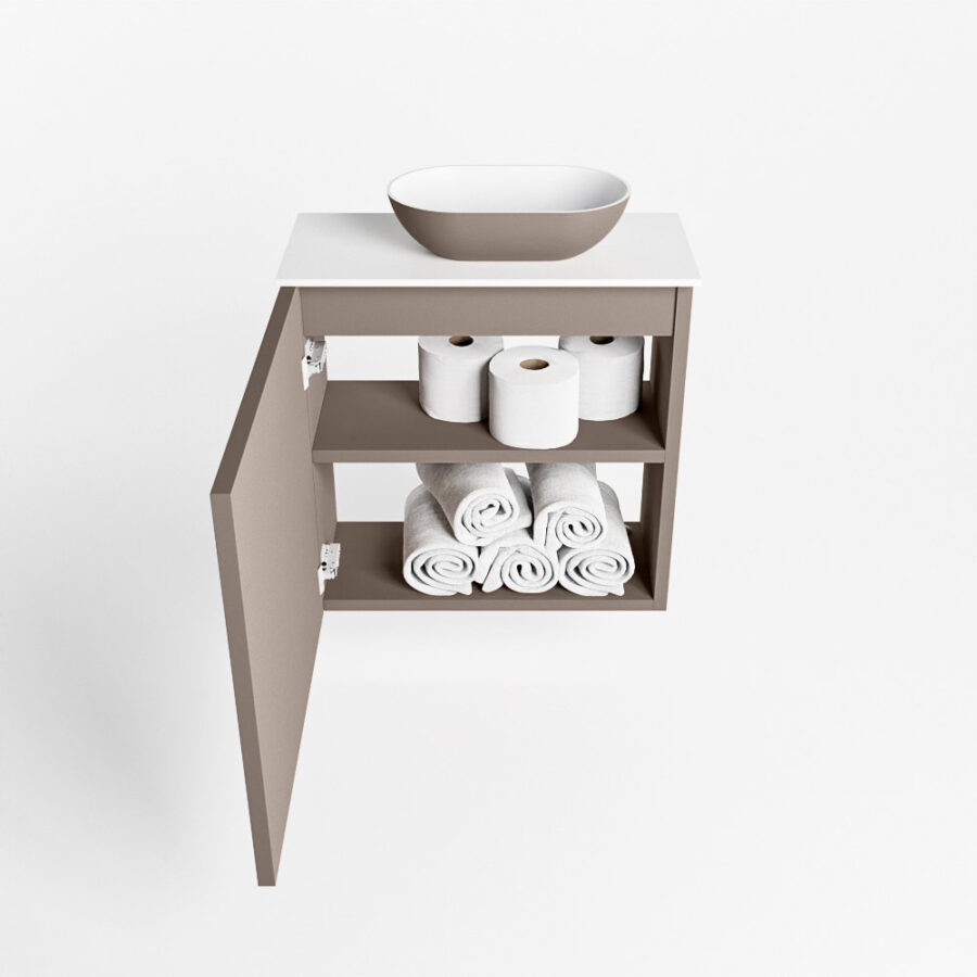 MONDIAZ FOWY toiletmeubel 50cm kleur smoke. Waskom positie rechts kleur smoke | talc. Met 1 kraangat - Afbeelding 8