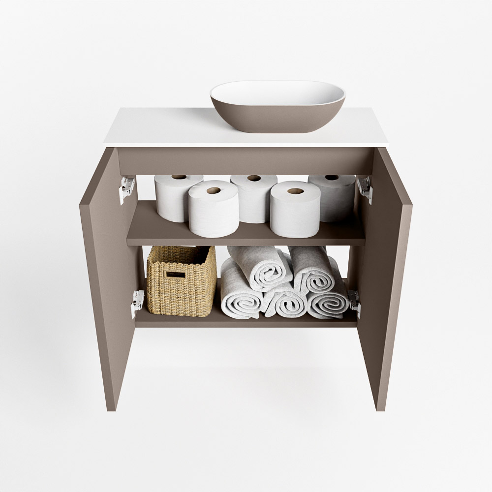 MONDIAZ FOWY toiletmeubel 60cm kleur smoke. Waskom positie rechts kleur smoke | talc. Met 1 kraangat - Afbeelding 8