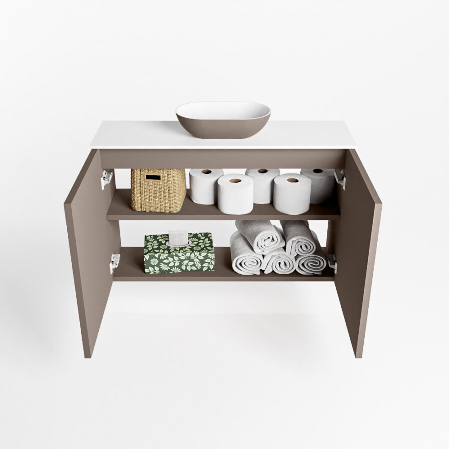 MONDIAZ FOWY toiletmeubel 80cm kleur smoke. Waskom positie midden kleur smoke | talc. Met 1 kraangat - Afbeelding 8