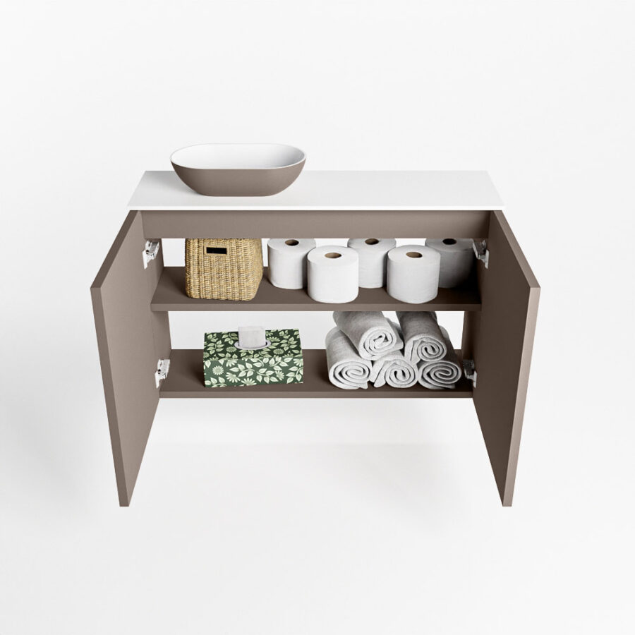 MONDIAZ FOWY toiletmeubel 80cm kleur smoke. Waskom positie links kleur smoke | talc. Met 1 kraangat - Afbeelding 8