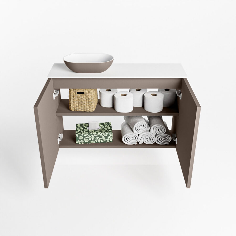 MONDIAZ FOWY toiletmeubel 80cm kleur smoke. Waskom positie links kleur smoke | talc. Zonder kraangat - Afbeelding 8