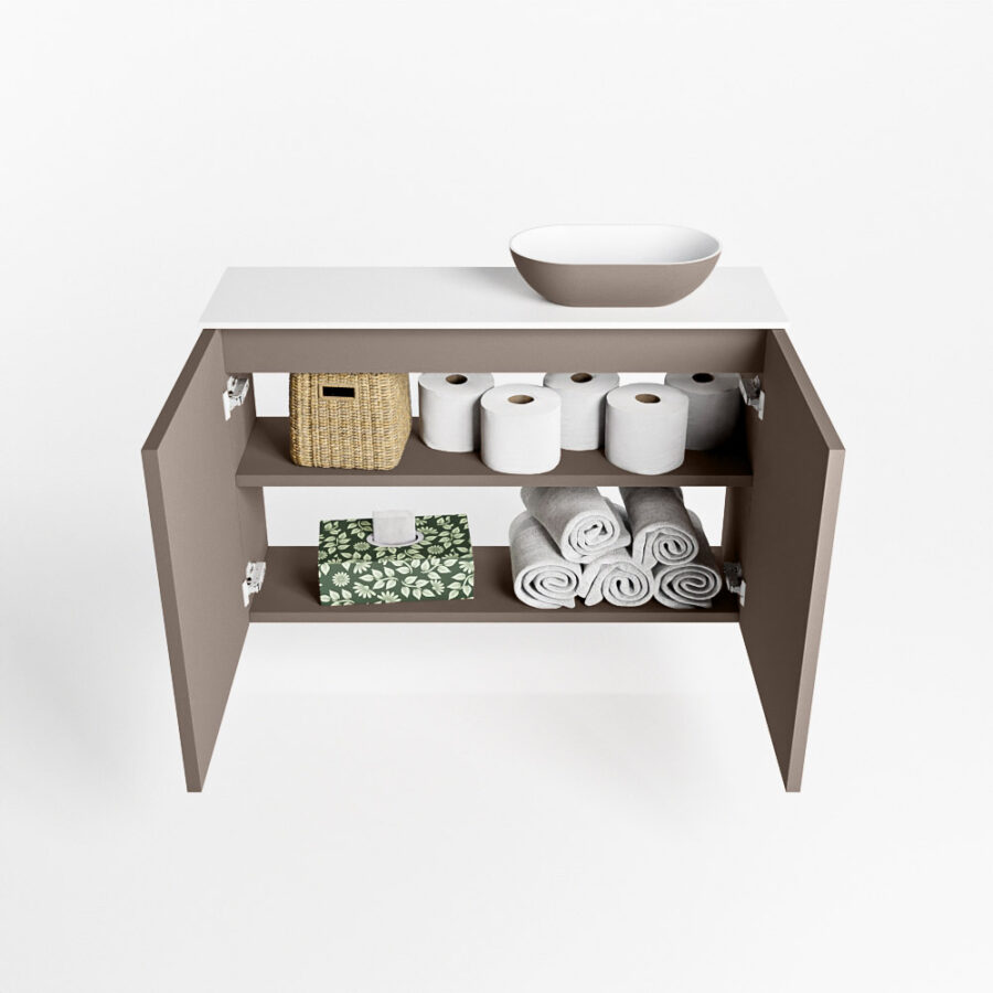 MONDIAZ FOWY toiletmeubel 80cm kleur smoke. Waskom positie rechts kleur smoke | talc. Zonder kraangat - Afbeelding 8
