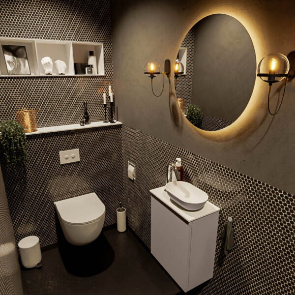 MONDIAZ FOWY toiletmeubel 40cm kleur smoke. Waskom positie rechts kleur smoke | talc. Met 1 kraangat