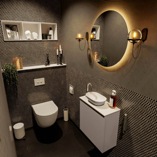 MONDIAZ FOWY toiletmeubel 50cm kleur smoke. Waskom positie links kleur smoke | talc. Met 1 kraangat