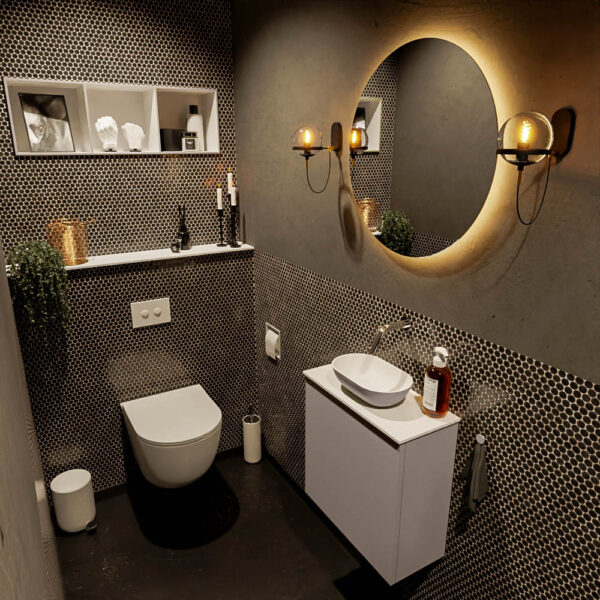 MONDIAZ FOWY toiletmeubel 50cm kleur smoke. Waskom positie midden kleur smoke | talc. Zonder kraangat