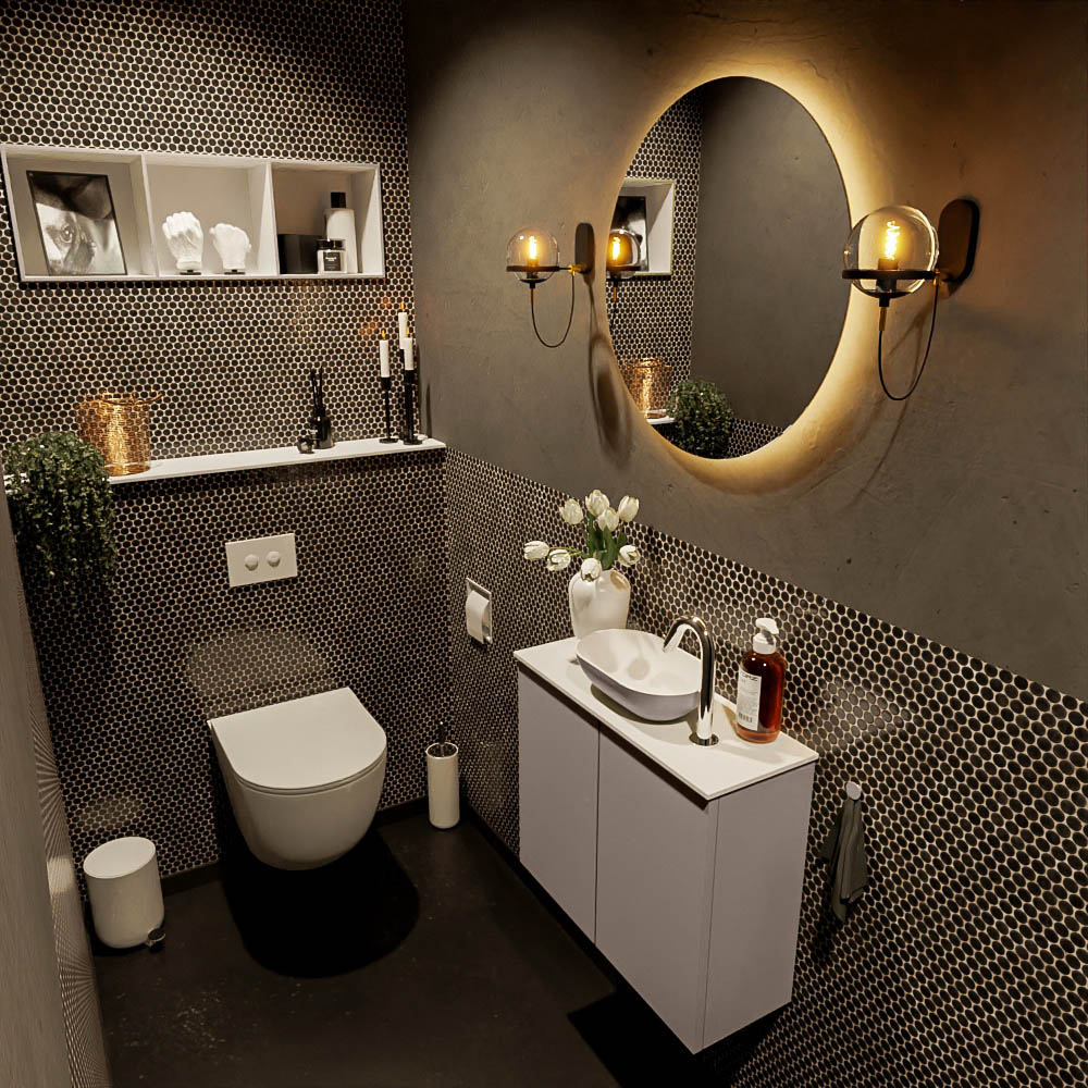 MONDIAZ FOWY toiletmeubel 60cm kleur smoke. Waskom positie midden kleur smoke | talc. Met 1 kraangat