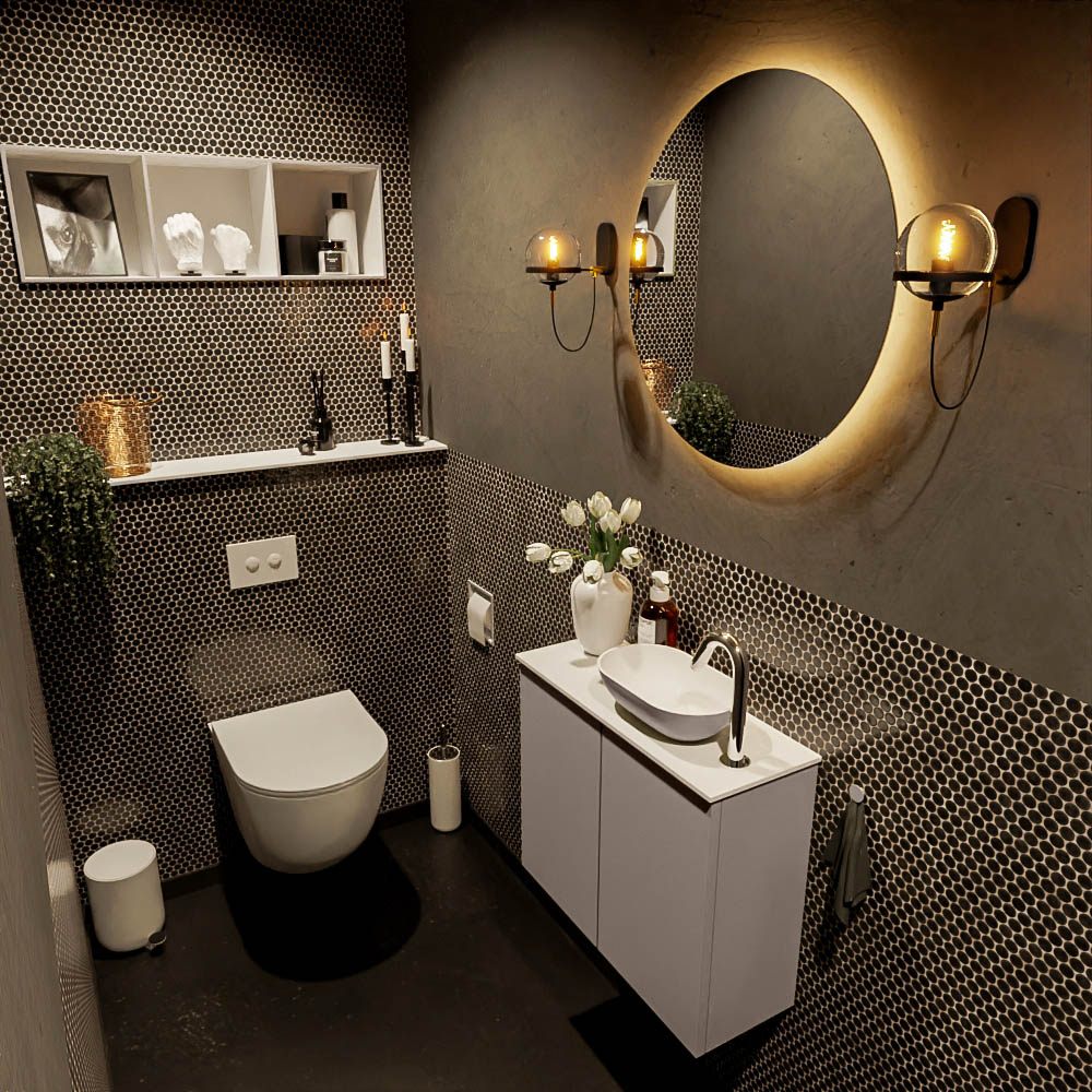 MONDIAZ FOWY toiletmeubel 60cm kleur smoke. Waskom positie rechts kleur smoke | talc. Met 1 kraangat