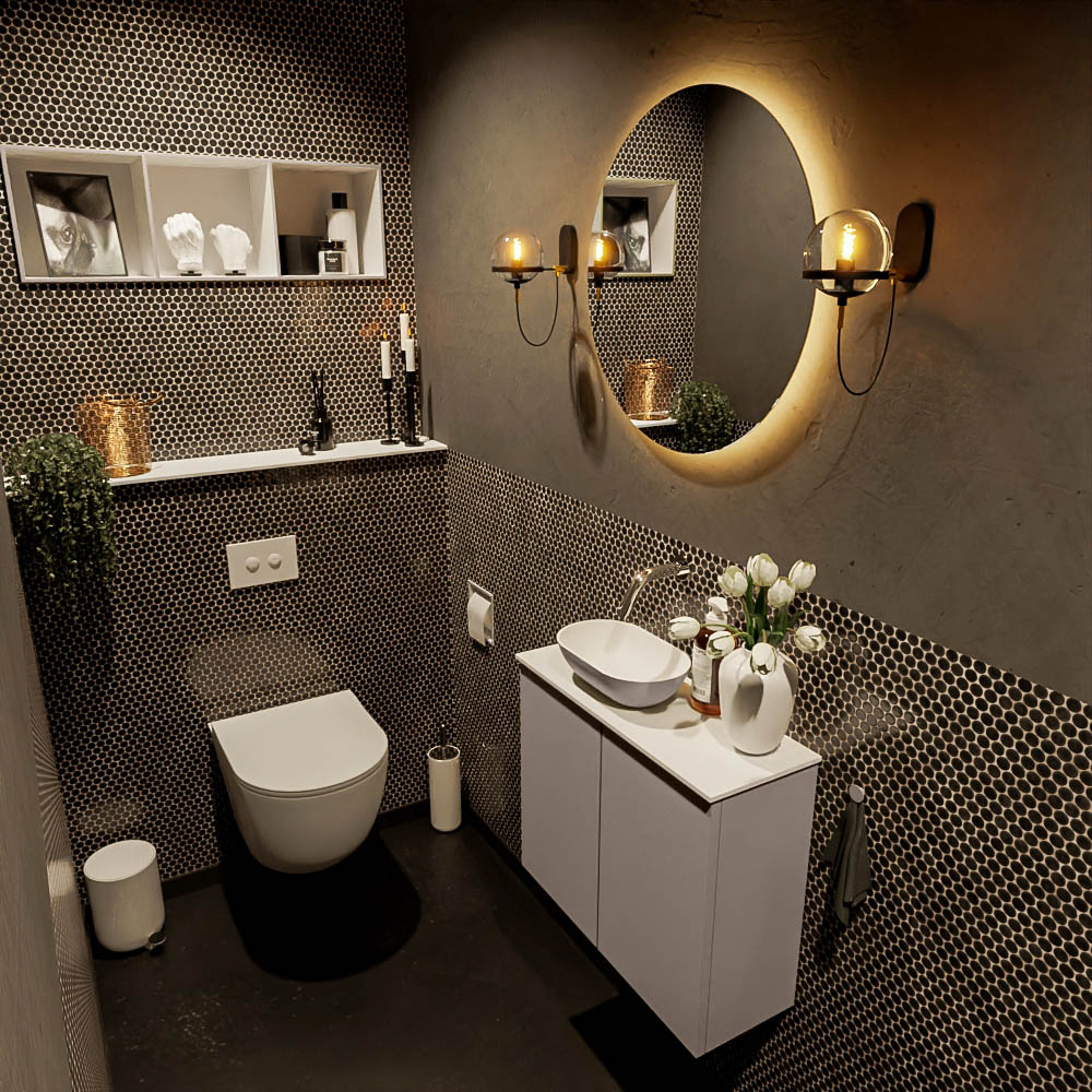 MONDIAZ FOWY toiletmeubel 60cm kleur smoke. Waskom positie links kleur smoke | talc. Zonder kraangat