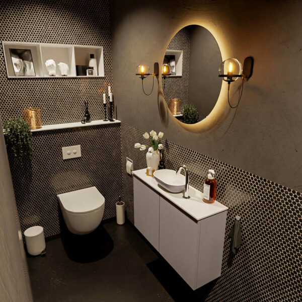 MONDIAZ FOWY toiletmeubel 80cm kleur smoke. Waskom positie midden kleur smoke | talc. Met 1 kraangat