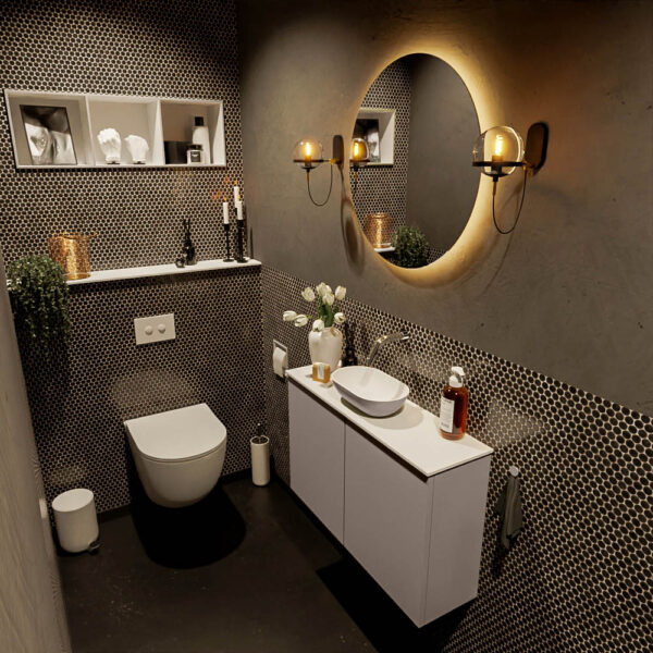 MONDIAZ FOWY toiletmeubel 80cm kleur smoke. Waskom positie midden kleur smoke | talc. Zonder kraangat
