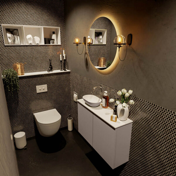 MONDIAZ FOWY toiletmeubel 80cm kleur smoke. Waskom positie links kleur smoke | talc. Zonder kraangat